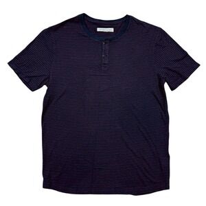 Outerknown Men's Navy Red Button Up Short Sleeve Striped Henley Shirt Sz Medium